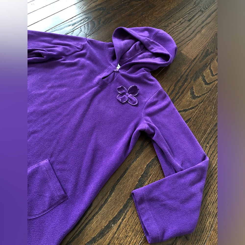Hanna Andersson Girls 10 Purple Oversized Fleece Hooded Sweatshirt w/Pockets - Picture 2 of 11